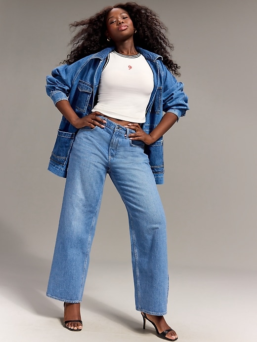 Image number 1 showing, Old Navy x Christopher John Rogers Mid-Rise Side Stripe Baggy Wide-Leg Jeans