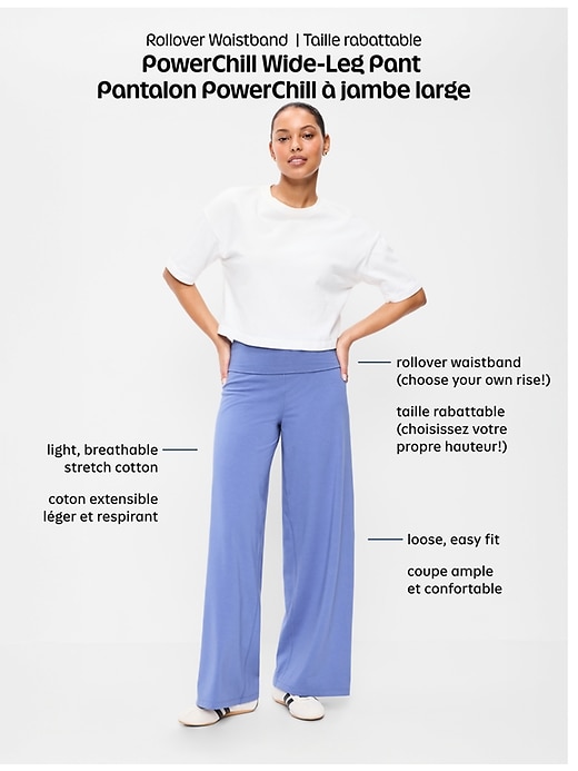 Image number 7 showing, High-Waisted PowerChill Fold-Over Wide-Leg Pants