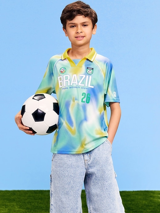 Image number 1 showing, FIFA World Cup 26™ Brazil Lifestyle Collared Jersey T-Shirt for Kids