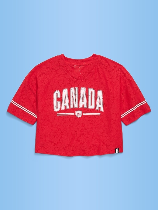 L'image numéro 1 présente T-shirt droit à encolure en V à dentelle Coupe du monde de la FIFA 26™, Canada pour fille