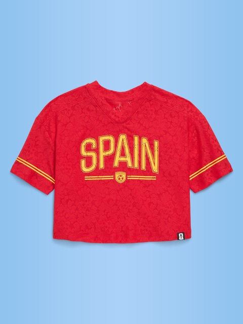 FIFA World Cup 26™ Spain Boxy Lace V-Neck T-Shirt for Girls