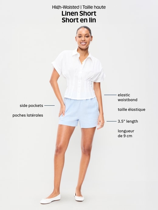 L'image numéro 9 présente Short en mélange de lin à taille haute, entrejambe de 9 cm