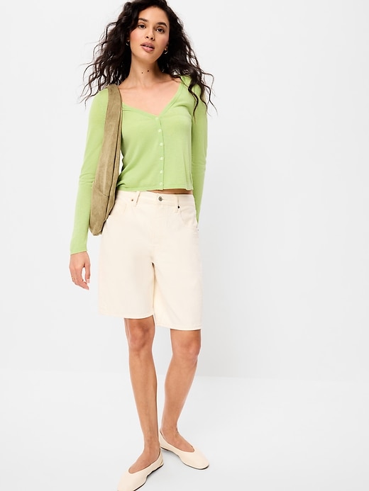 Image number 2 showing, V-Neck Long-Sleeve Sheer Cropped Cardigan