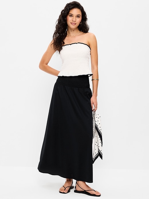 Image number 1 showing, Twill Smocked-Waist Maxi Skirt