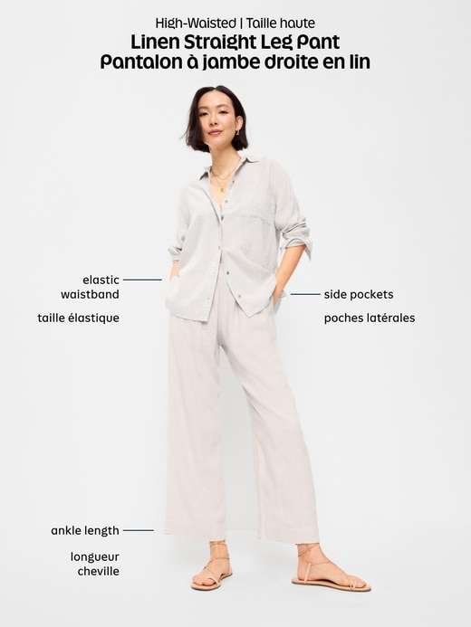 L'image numéro 6 présente Pantalon droit en mélange de lin à taille haute longueur cheville