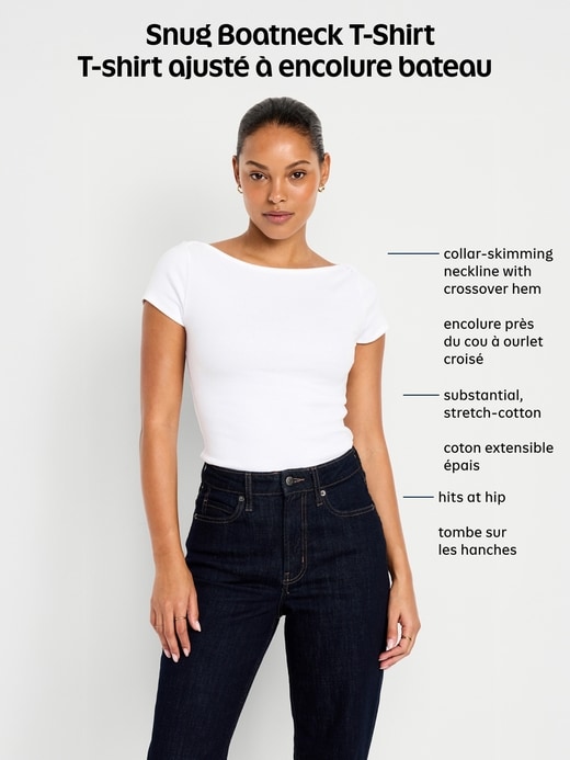 L'image numéro 4 présente T-shirt ajusté à encolure bateau