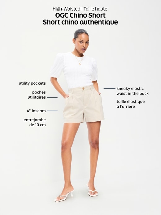 L'image numéro 8 présente Short chino authentique à taille haute, entrejambe de 4 cm