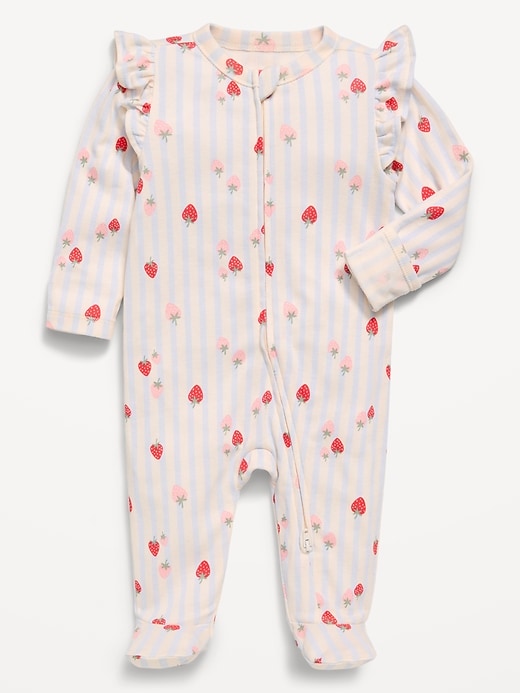 Image number 1 showing, Ruffle-Trim 2-Way-Zip Sleep & Play Footed One-Piece for Baby