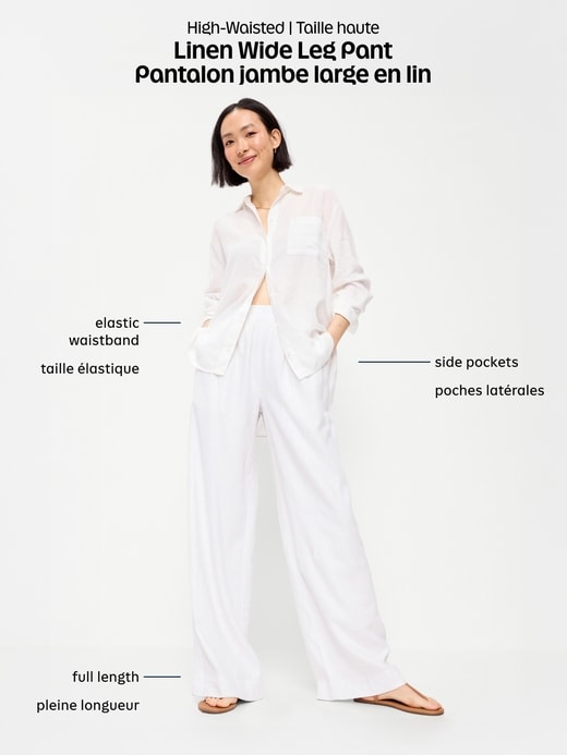 L'image numéro 4 présente Pantalon taille haute à jambe ultra-large en mélange de lin