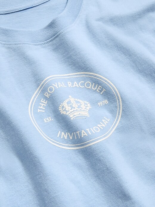 L'image numéro 2 présente T-shirt rétro court surdimensionné ras du cou à imprimé