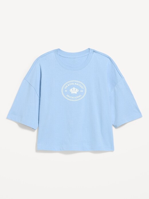 L'image numéro 3 présente T-shirt rétro court surdimensionné ras du cou à imprimé