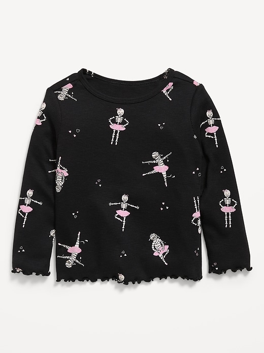 Image number 1 showing, Printed Fitted Long-Sleeve Ribbed T-Shirt for Toddler Girls