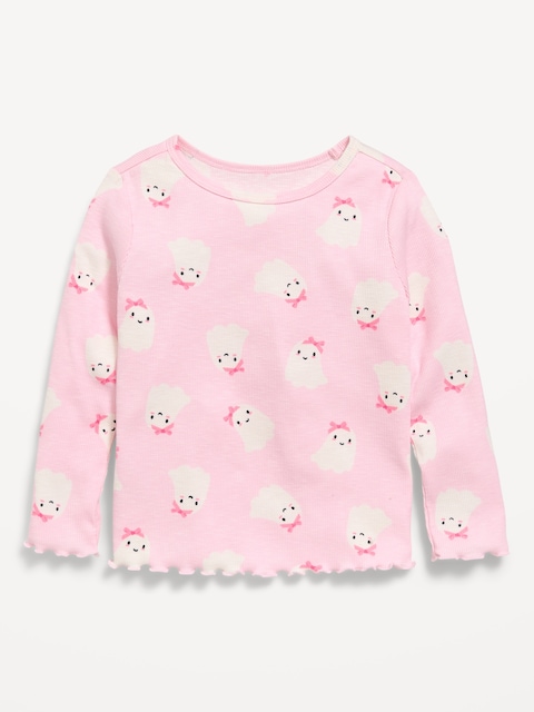 T-SHIRT AJUSTÉ CÔTELÉ À MANCHES LONGUES À IMPRIMÉ POUR TOUTE-PETITE FILLE