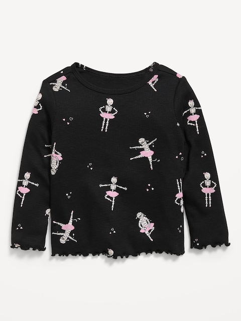 T-SHIRT AJUSTÉ CÔTELÉ À MANCHES LONGUES À IMPRIMÉ POUR TOUTE-PETITE FILLE