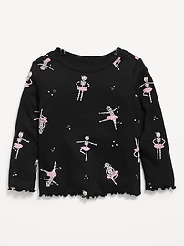Image number 1 showing, Printed Fitted Long-Sleeve Ribbed T-Shirt for Toddler Girls