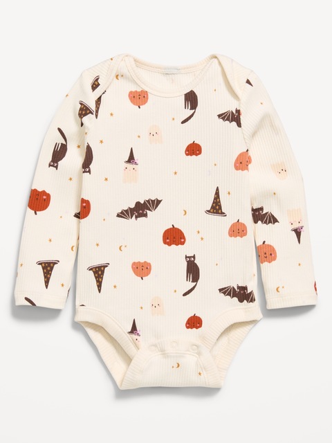 Printed Long-Sleeve Ribbed Bodysuit for Baby