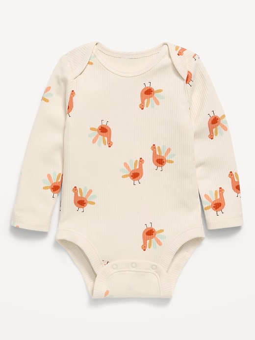 Image number 1 showing, Printed Unisex Long-Sleeve Ribbed Bodysuit for Baby