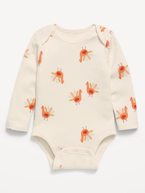 Printed Unisex Long-Sleeve Ribbed Bodysuit for Baby