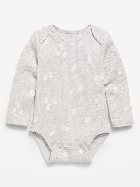 Printed Unisex Long-Sleeve Ribbed Bodysuit for Baby