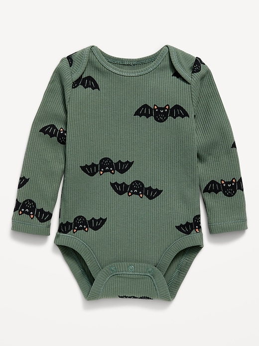 Image number 1 showing, Printed Unisex Long-Sleeve Ribbed Bodysuit for Baby
