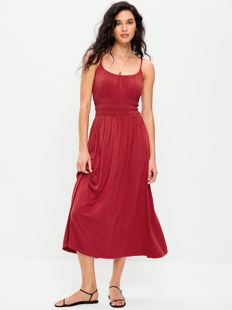 Fit & Flare Jersey Smocked-Waist Midi Dress
