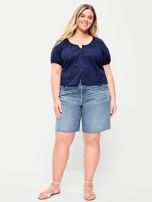 Image number 5 showing, Mid-Rise Baggy Jean Cut-Off Shorts -- 9-inch inseam