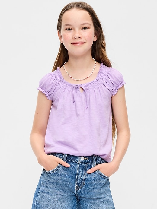 Image number 1 showing, Short-Sleeve Tie-Front Jersey-Knit Top for Girls