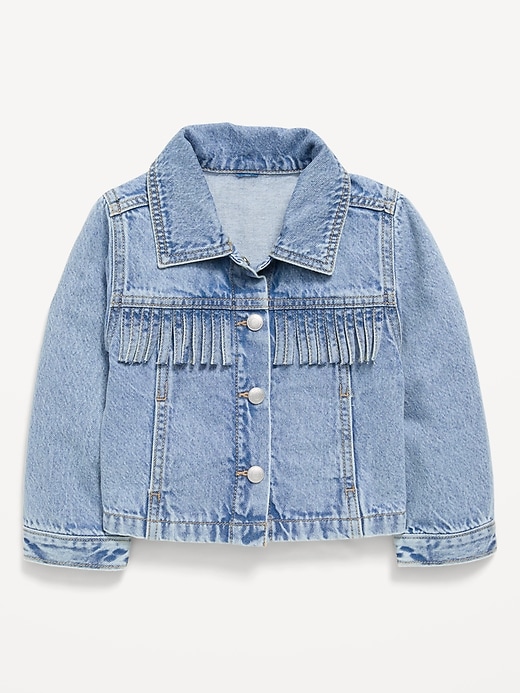 L'image numéro 1 présente Veste camionneur courte en denim à franges pour toute-petite