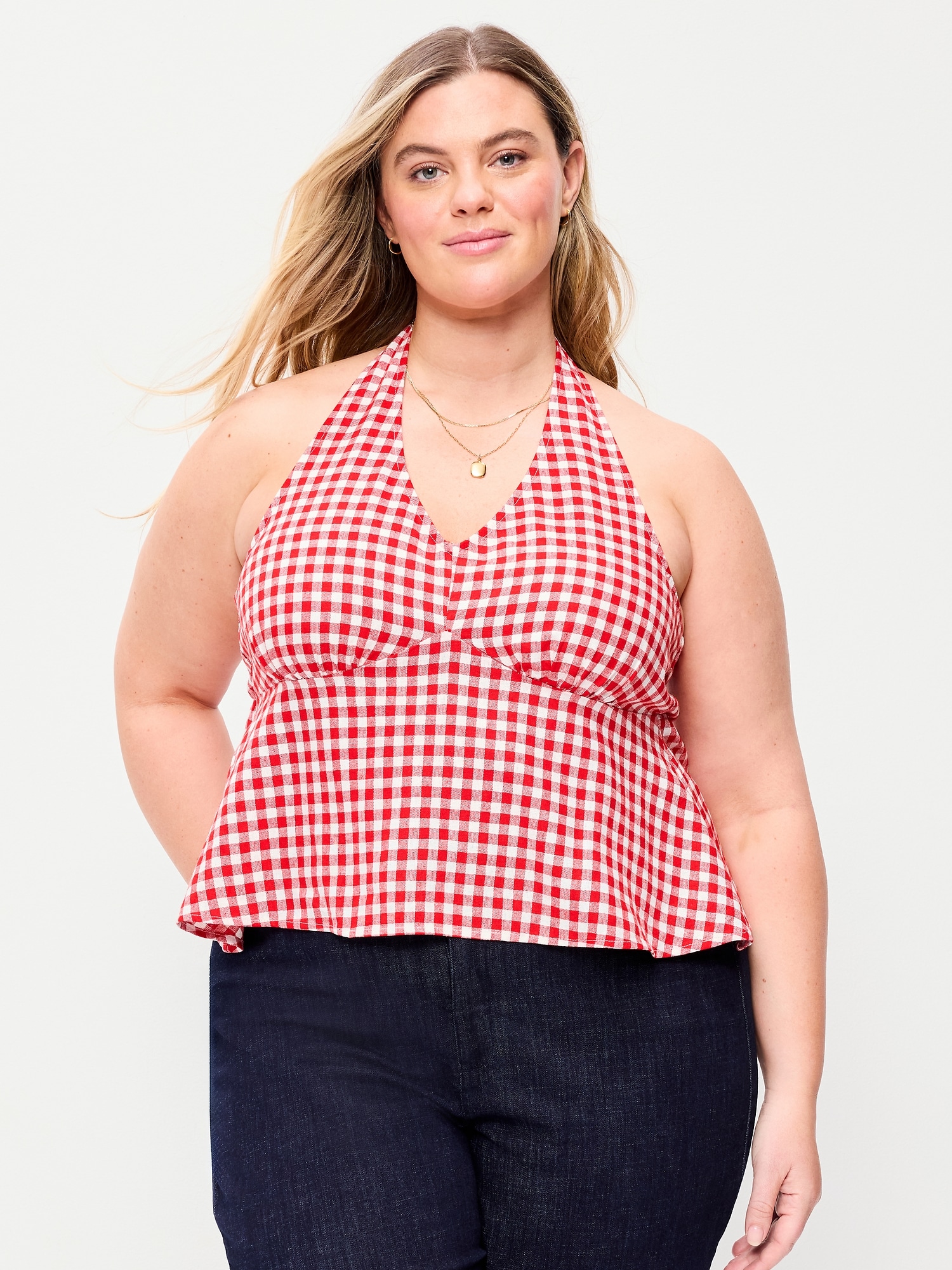 Linen-Blend V-Neck Halter Top