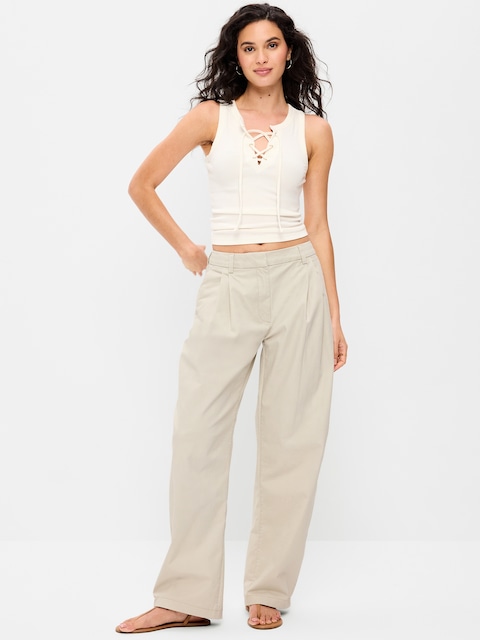 High-Waisted Twill Barrel-Leg Pants