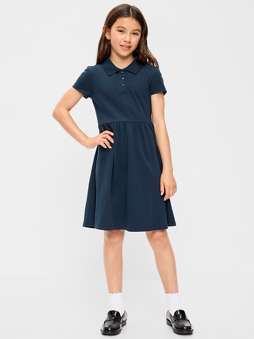 Image number 1 showing, School Uniform Fit & Flare Pique Polo Dress for Girls