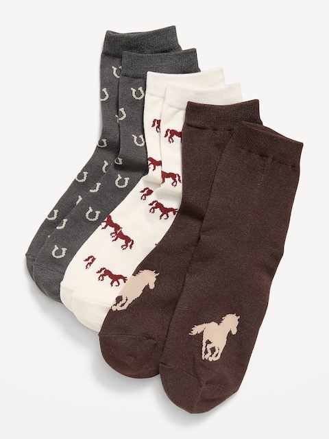 Novelty Quarter Crew Socks 3-Pack for Women
