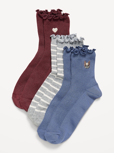 Ruffled Crew Sock 3-Pack for Women