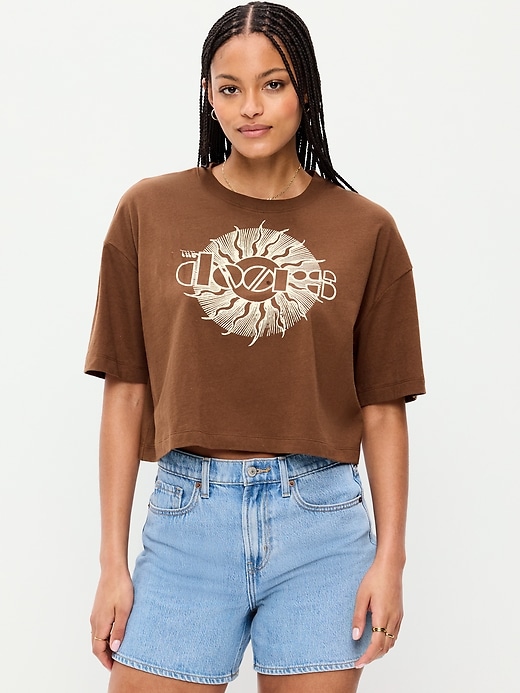 L'image numéro 1 présente T-shirt court surdimensionné ras du cou à imprimé
