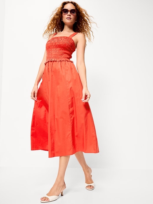 L'image numéro 3 présente Robe mi-longue ajustée et évasée à corsage smocké