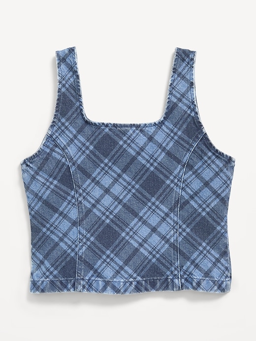 Image number 3 showing, Button-Front Plaid Denim Tank Top for Girls