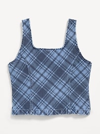 Image number 3 showing, Button-Front Plaid Denim Tank Top for Girls