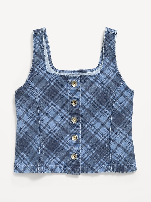 Image number 2 showing, Button-Front Plaid Denim Tank Top for Girls