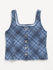 Image number 2 showing, Button-Front Plaid Denim Tank Top for Girls