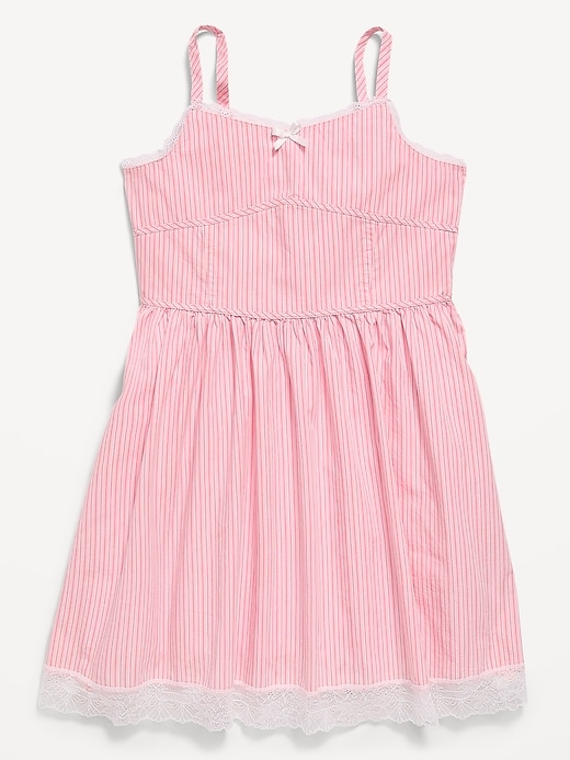 Image number 3 showing, Sleeveless Fit and Flare Striped Lace-Trim Dress for Girls