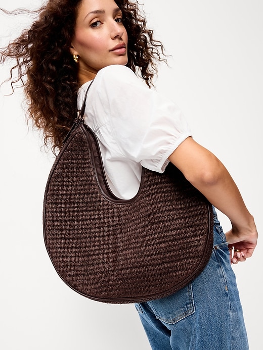 Image number 2 showing, Oversized Raffia Hobo Bag