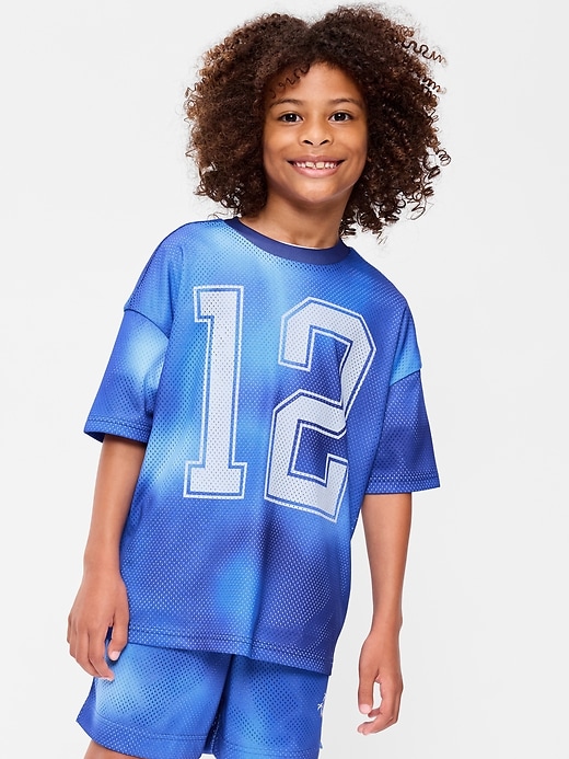 L'image numéro 1 présente T-shirt en maille surdimensionné à imprimé de basketball pour garçon