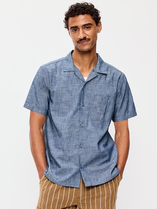 Image number 1 showing, Short-Sleeve Chambray Camp Shirt