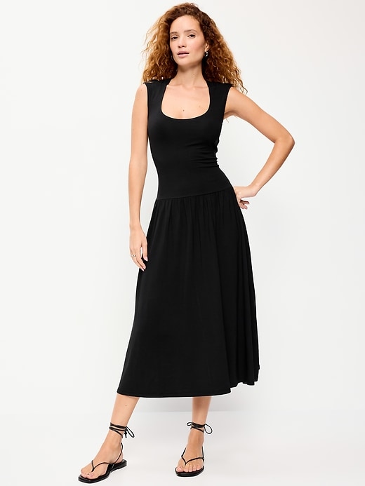 Image number 1 showing, Jersey Knit Drop-Waist Midi Dress