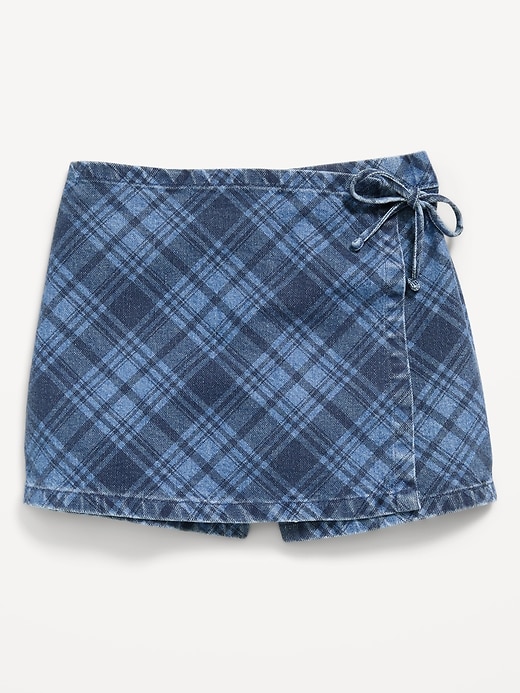 Image number 4 showing, Wrap-Front Plaid Denim Skort for Girls