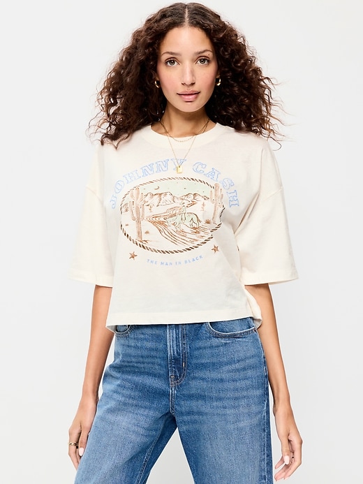 Image number 3 showing, Crew-Neck Oversized Crop Graphic T-Shirt