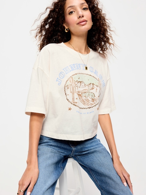 Johnny Cash™ Crew-Neck Oversized Crop T-Shirt