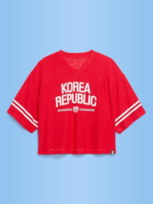 L'image numéro 1 présente T-shirt droit à encolure en V à dentelle Coupe du Monde de la FIFA 2026™, Korea Republic pour femme