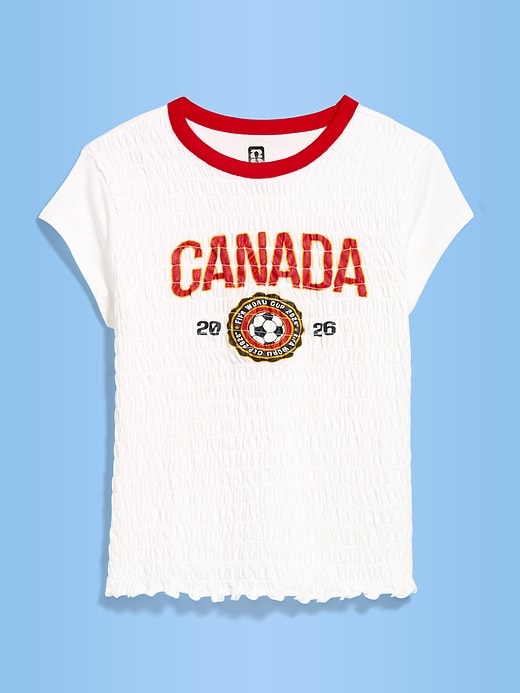 L'image numéro 1 présente T-shirt smocké à imprimé de la Coupe du Monde de la FIFA 26™, Canada pour femme