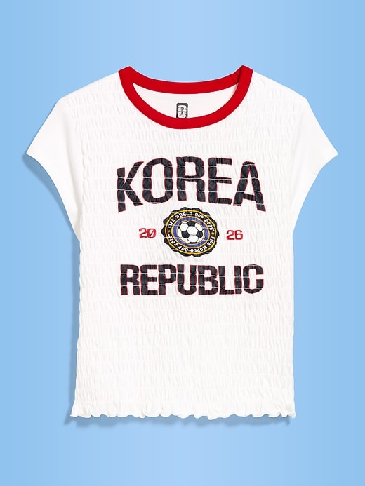 L'image numéro 1 présente T-shirt smocké à imprimé de la Coupe du Monde de la FIFA 2026™, Korea Republic pour femme